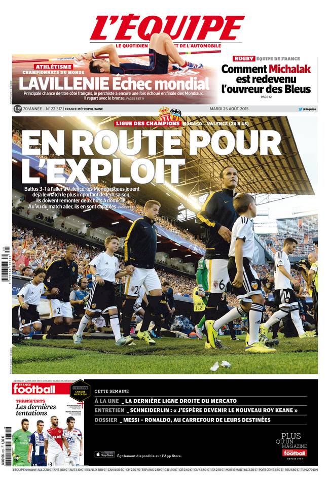 L'Equipe Du Mardi 25 Aout 2015