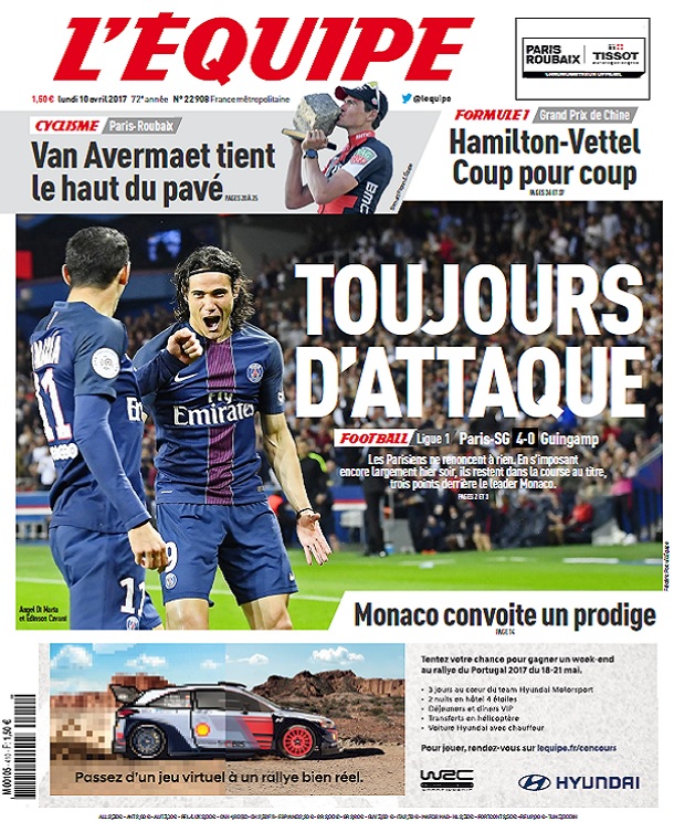 L'Equipe Du Lundi 10 Avril 2017