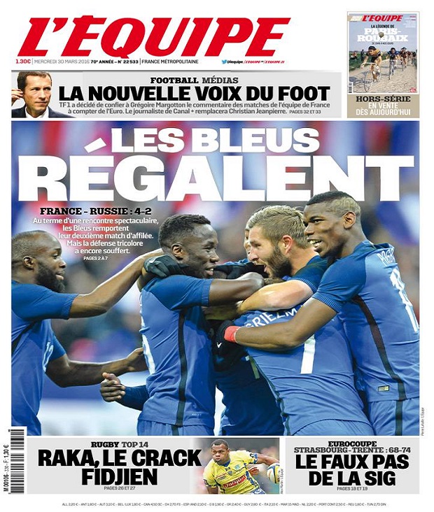 L'Equipe Du Mercredi 30 Mars 2016